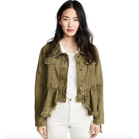 Free People Willow Relaxed Olive Green 100% Cotton Military Jean Jacket, size XS - Picture 1 of 9